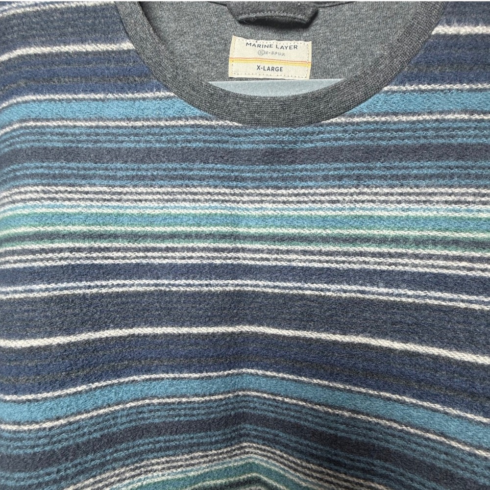 Marine Layer Re-Spun Sweatshirt Mens XL Blue Striped Excellent Crewneck Pullover - Picture 7 of 9
